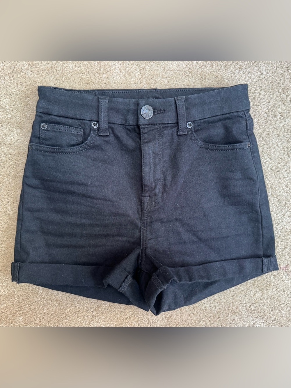 American Eagle Outfitters Sz 2 Black High-Rise Cuffed Stretch Jean Shorts